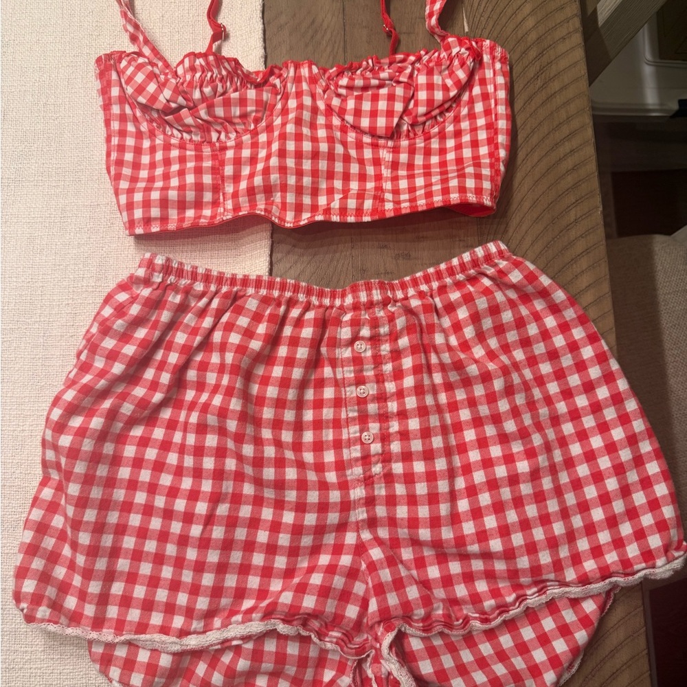 Colsie Red and White Gingham Pajama Set